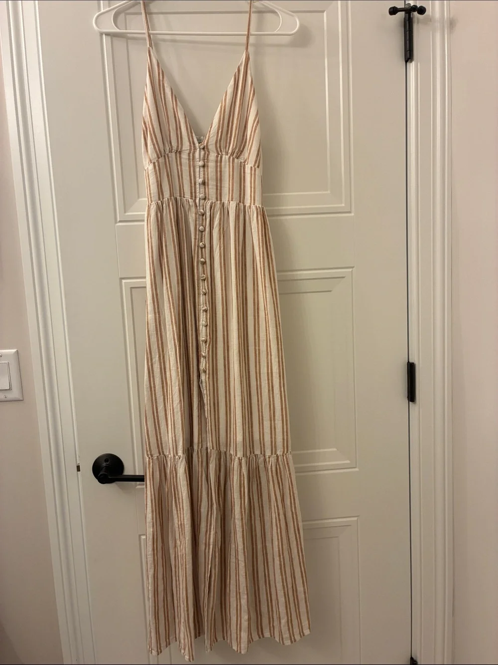 Abercrombie & Fitch Beige and Cream Striped Button-Front Maxi Dress